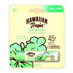 Package of Hawaiian Tropic Lip Balm with SPF 45, in Vanilla Mint Flavor