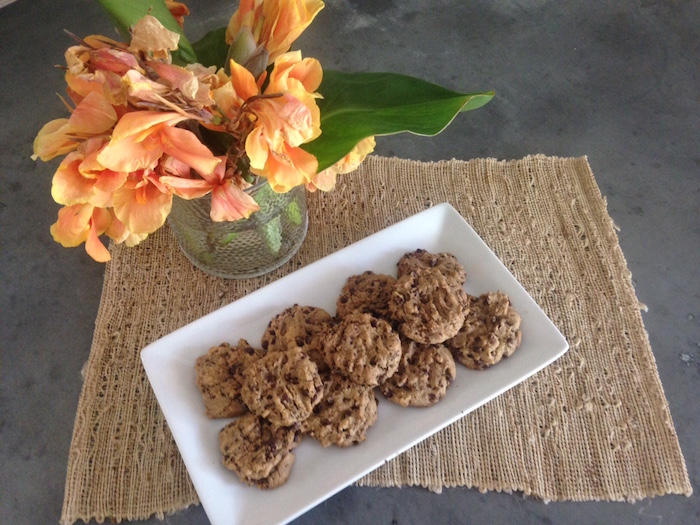 Plate with homemade gluten-free chocolate chip cookies.