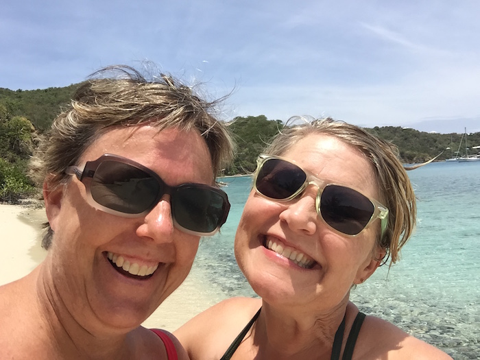 My friend Holly, left, and I know how to thoroughly enjoy a beautiful beach.