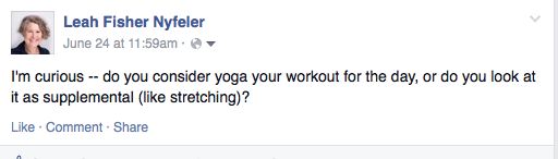 Screenshot of Facebook post about yoga