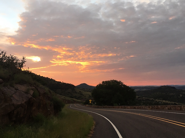 Sunrise view on road from McDonald Observatory in Davis Mountains.