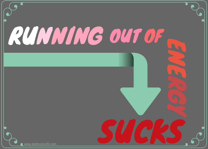 Downward arrow with caption, "Running Out of Energy Sucks"