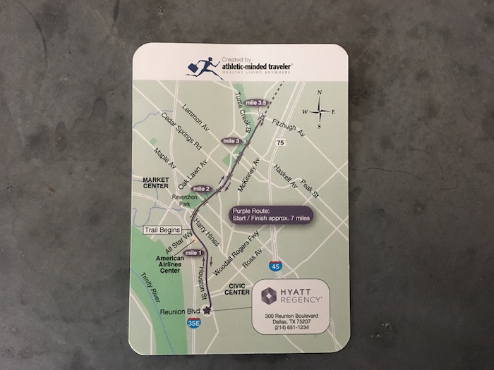 Route card with map of downtown Dallas by Athletic-Minded Traveler for Hyatt Regency Dallas