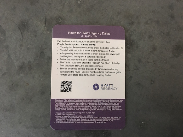Card with written route directions for Hyatt Regency Dallas created by Athletic-Minded Traveler