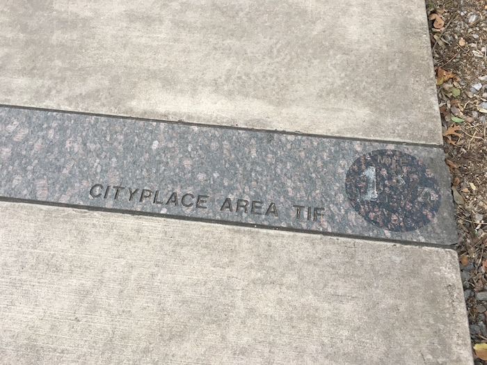 1.75 mile marker at Cityplace Area on Dallas' Katy Trail